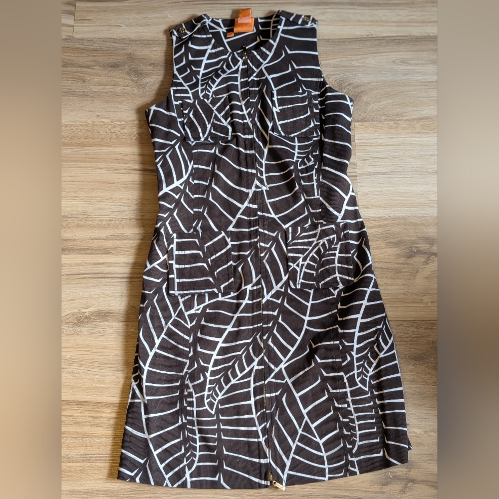 TORY BURCH Coconut Jungle Brown Hawaiian Palm Leaf Print Zip Up Dress